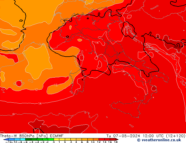 Theta-W 850hPa ECMWF di 07.05.2024 12 UTC