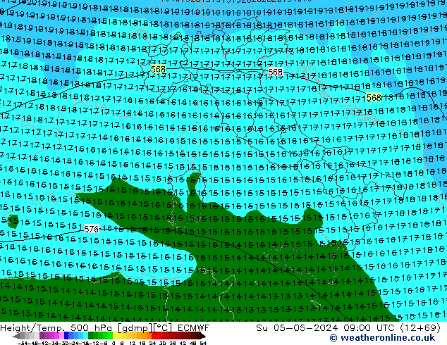 Height/Temp. 500 hPa ECMWF  05.05.2024 09 UTC