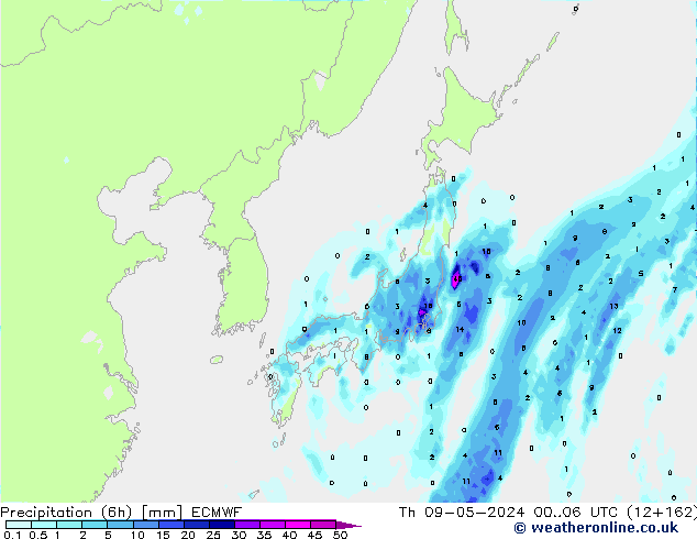 Precipitazione (6h) ECMWF gio 09.05.2024 06 UTC