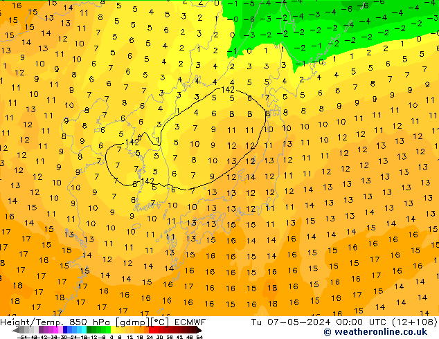 Z500/Rain (+SLP)/Z850 ECMWF  07.05.2024 00 UTC