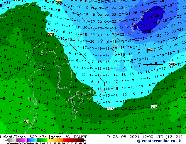 Z500/Yağmur (+YB)/Z850 ECMWF Cu 03.05.2024 12 UTC