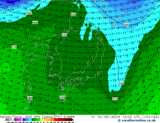 Z500/Rain (+SLP)/Z850 ECMWF ven 10.05.2024 12 UTC