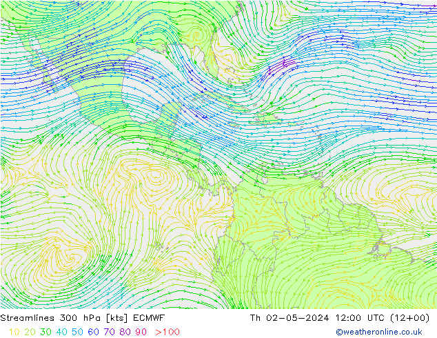 Stroomlijn 300 hPa ECMWF do 02.05.2024 12 UTC