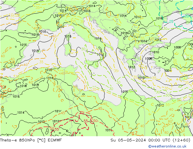 Theta-e 850hPa ECMWF dim 05.05.2024 00 UTC