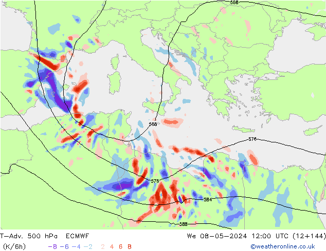 T-Adv. 500 hPa ECMWF wo 08.05.2024 12 UTC