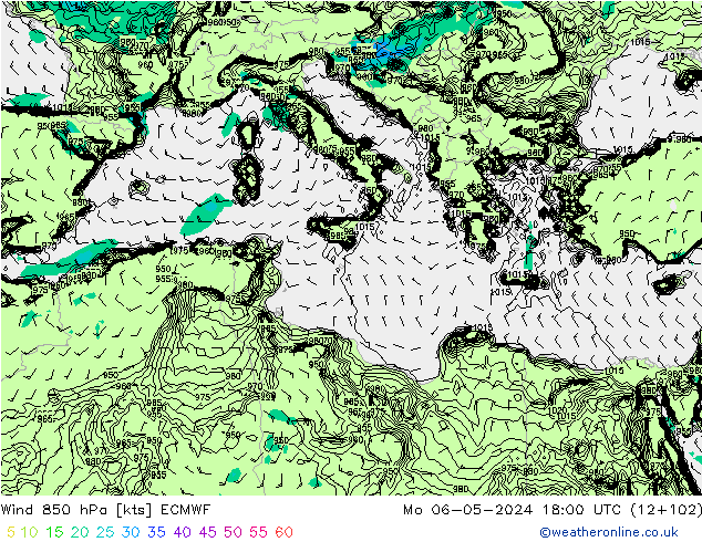 ветер 850 гПа ECMWF пн 06.05.2024 18 UTC