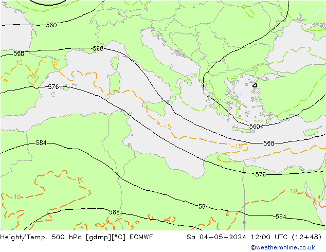 Z500/Rain (+SLP)/Z850 ECMWF sam 04.05.2024 12 UTC