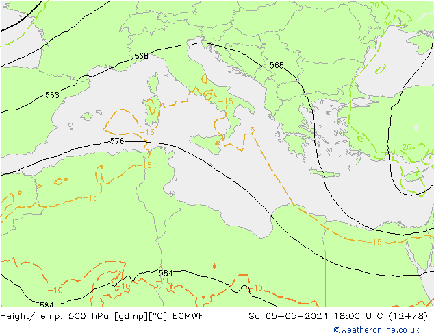Z500/Rain (+SLP)/Z850 ECMWF Dom 05.05.2024 18 UTC