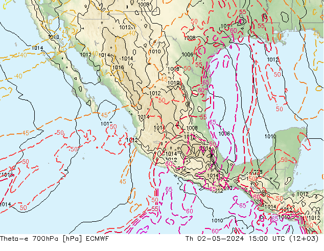 Theta-e 700hPa ECMWF jue 02.05.2024 15 UTC