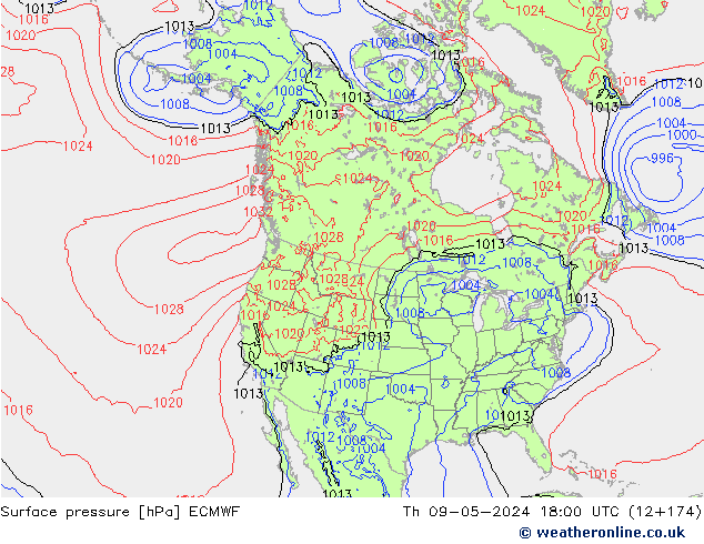 pressão do solo ECMWF Qui 09.05.2024 18 UTC