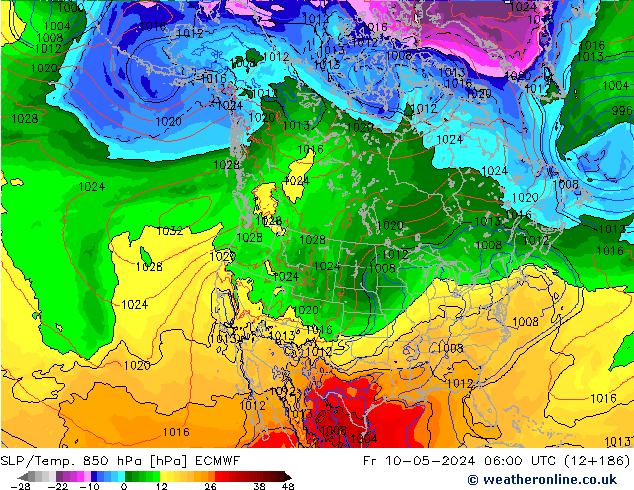 SLP/Temp. 850 hPa ECMWF vr 10.05.2024 06 UTC