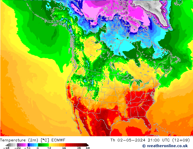 température (2m) ECMWF jeu 02.05.2024 21 UTC