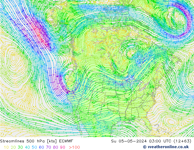 Linha de corrente 500 hPa ECMWF Dom 05.05.2024 03 UTC