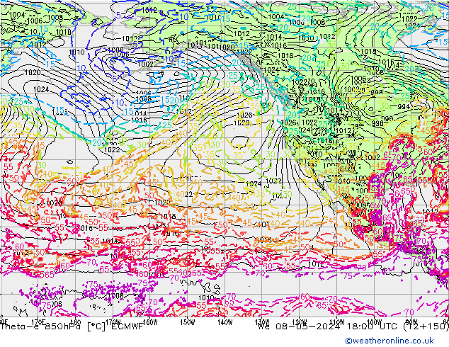 Theta-e 850hPa ECMWF We 08.05.2024 18 UTC