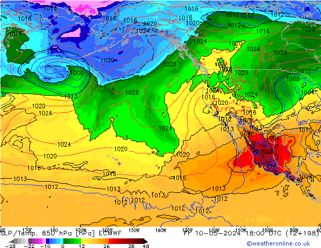 SLP/Temp. 850 hPa ECMWF ven 10.05.2024 18 UTC