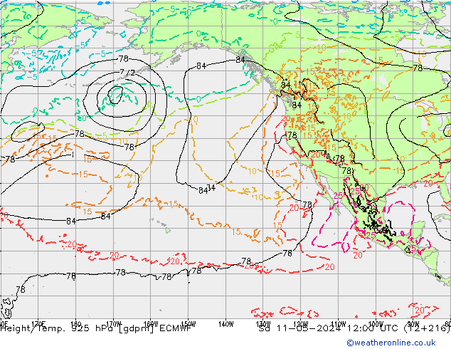 Height/Temp. 925 гПа ECMWF сб 11.05.2024 12 UTC