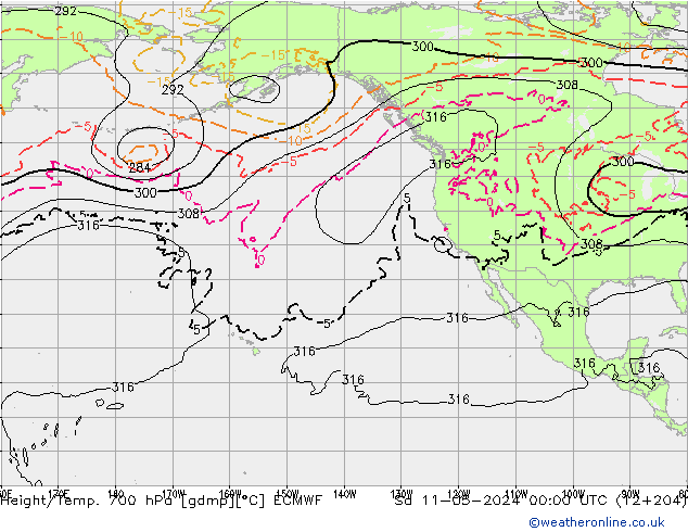 Height/Temp. 700 hPa ECMWF Sa 11.05.2024 00 UTC