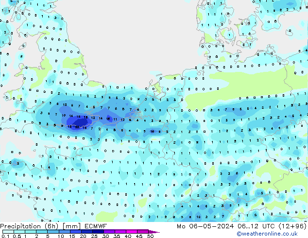 Z500/Rain (+SLP)/Z850 ECMWF Mo 06.05.2024 12 UTC