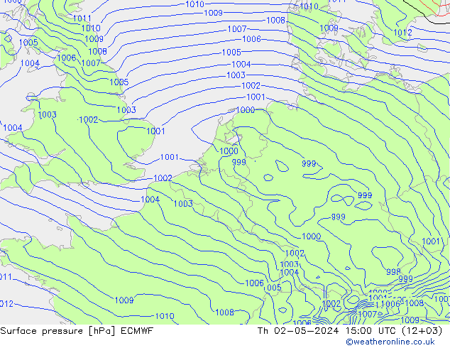 Surface pressure ECMWF Th 02.05.2024 15 UTC