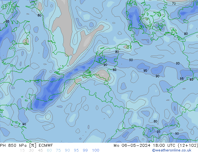 RH 850 hPa ECMWF Seg 06.05.2024 18 UTC