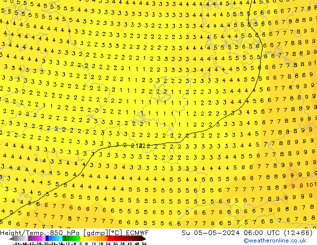 Z500/Yağmur (+YB)/Z850 ECMWF Paz 05.05.2024 06 UTC