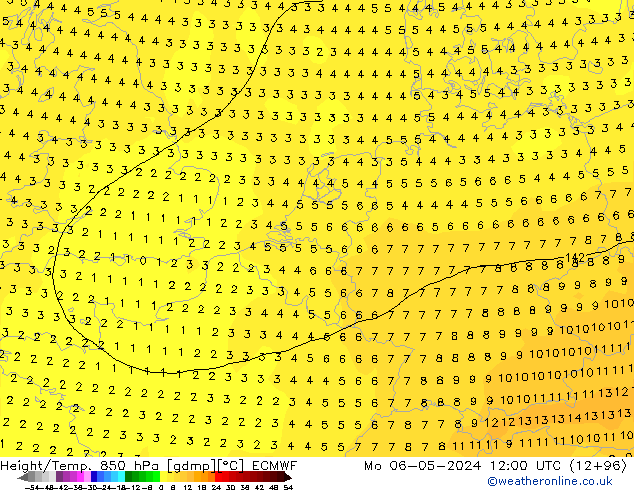 Z500/Rain (+SLP)/Z850 ECMWF Mo 06.05.2024 12 UTC