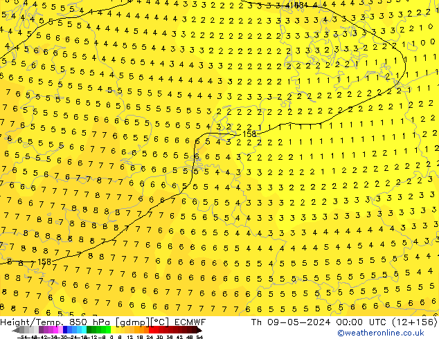 Z500/Rain (+SLP)/Z850 ECMWF Th 09.05.2024 00 UTC