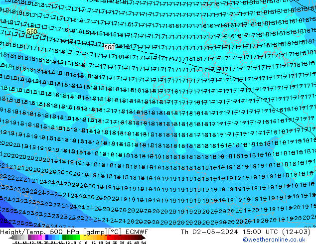 Height/Temp. 500 hPa ECMWF  02.05.2024 15 UTC