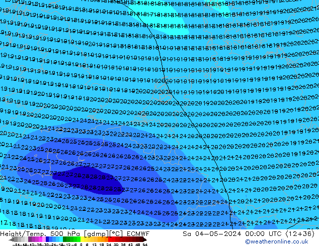 Z500/Yağmur (+YB)/Z850 ECMWF Cts 04.05.2024 00 UTC