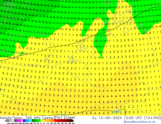 Height/Temp. 700 hPa ECMWF Su 12.05.2024 12 UTC