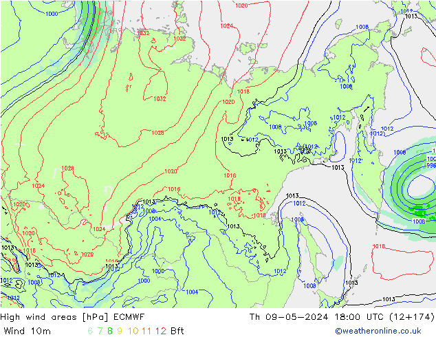 High wind areas ECMWF jeu 09.05.2024 18 UTC