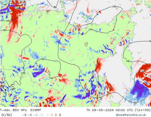 T-Adv. 850 hPa ECMWF Th 09.05.2024 00 UTC