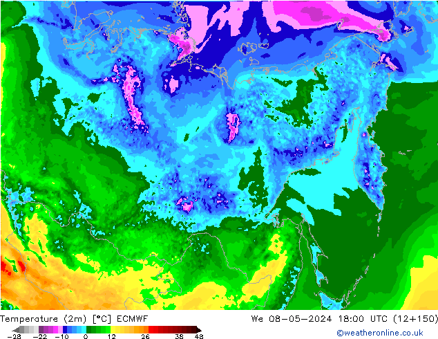 Temperaturkarte (2m) ECMWF Mi 08.05.2024 18 UTC