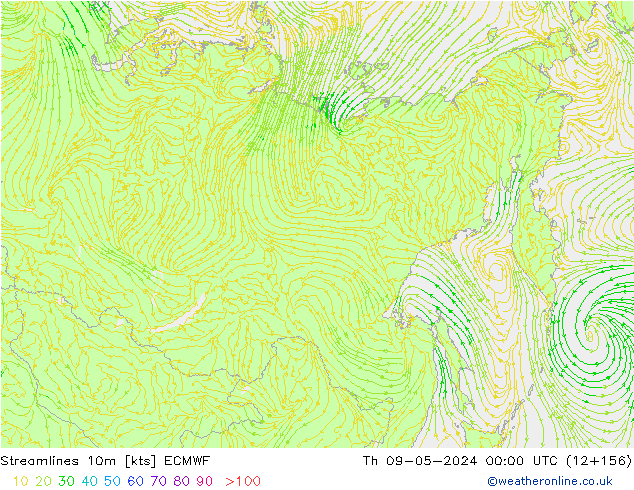 Linha de corrente 10m ECMWF Qui 09.05.2024 00 UTC