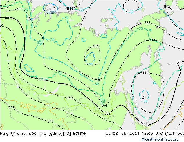 Z500/Rain (+SLP)/Z850 ECMWF We 08.05.2024 18 UTC