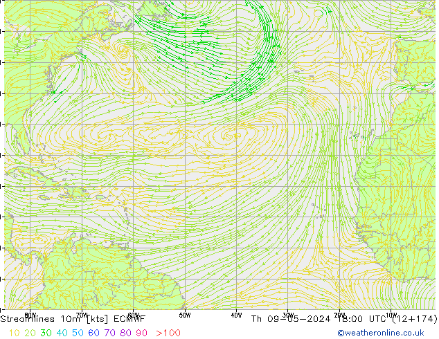 Línea de corriente 10m ECMWF jue 09.05.2024 18 UTC