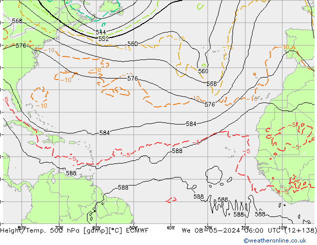 Z500/Rain (+SLP)/Z850 ECMWF We 08.05.2024 06 UTC