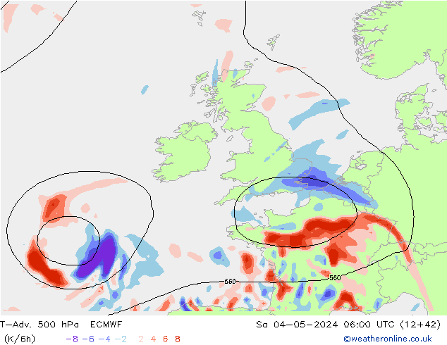 T-Adv. 500 hPa ECMWF Cts 04.05.2024 06 UTC