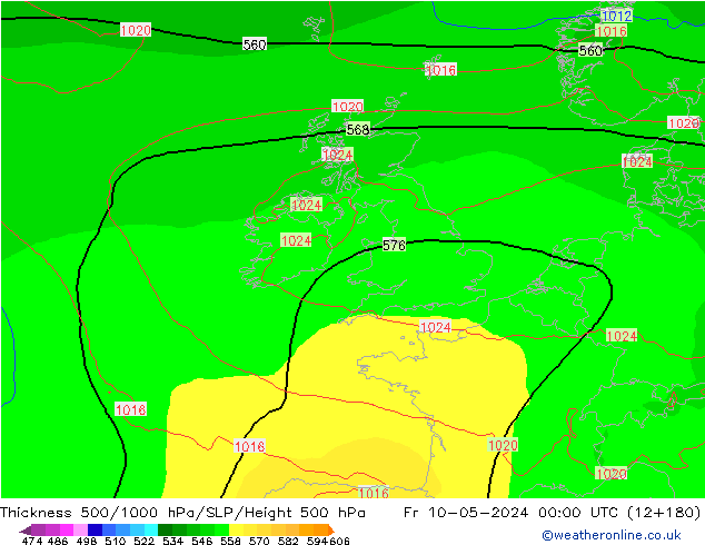 Thck 500-1000hPa ECMWF Fr 10.05.2024 00 UTC