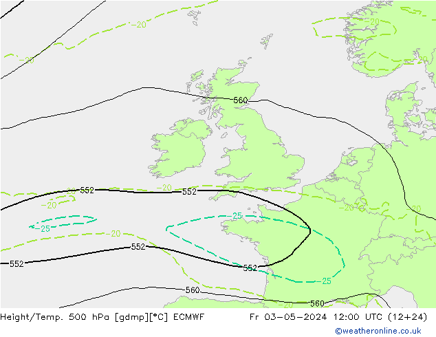 Z500/Rain (+SLP)/Z850 ECMWF Fr 03.05.2024 12 UTC