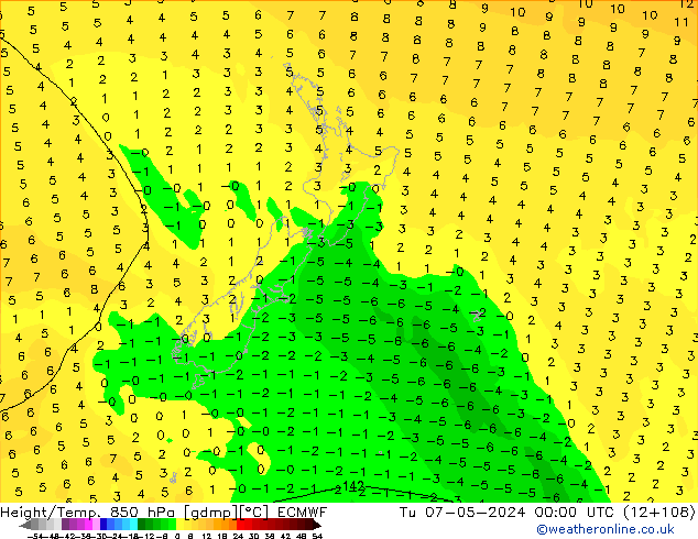 Height/Temp. 850 hPa ECMWF  07.05.2024 00 UTC