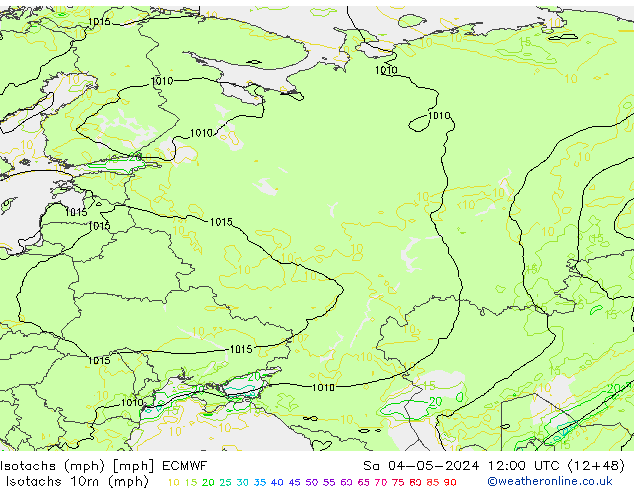 Isotachs (mph) ECMWF Sa 04.05.2024 12 UTC