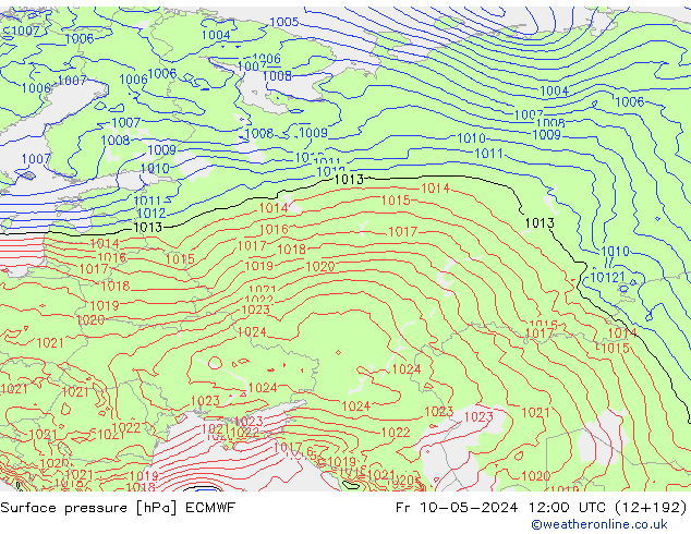 Surface pressure ECMWF Fr 10.05.2024 12 UTC