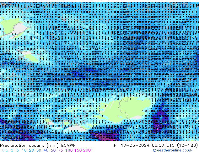 Precipitation accum. ECMWF Fr 10.05.2024 06 UTC