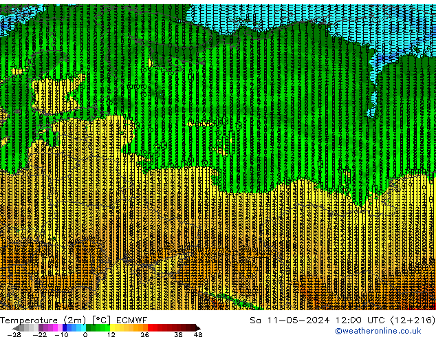 Temperature (2m) ECMWF Sa 11.05.2024 12 UTC