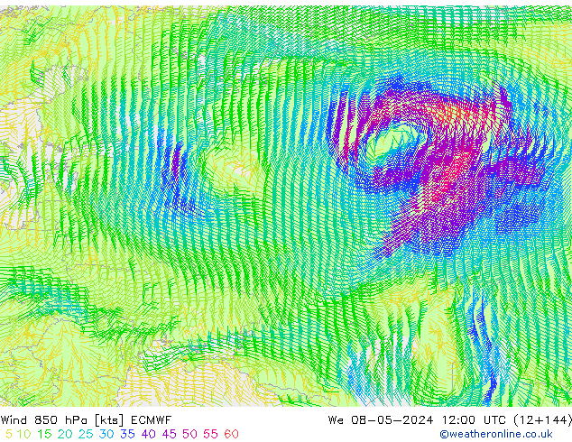 Wind 850 hPa ECMWF We 08.05.2024 12 UTC