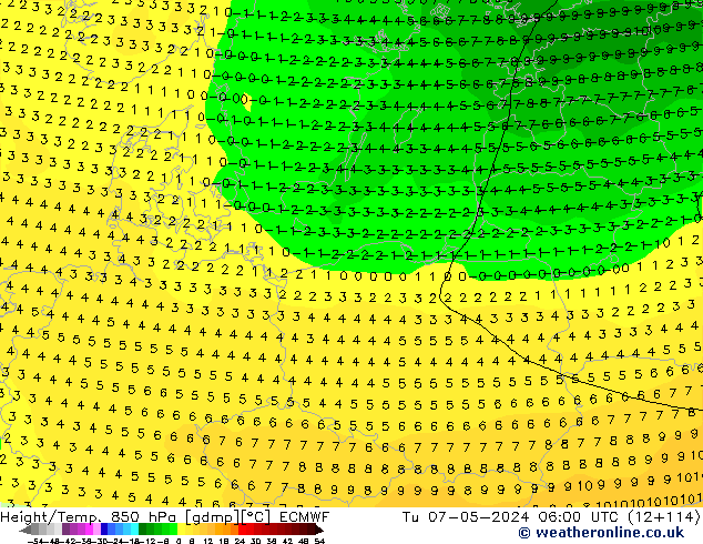 Height/Temp. 850 hPa ECMWF  07.05.2024 06 UTC