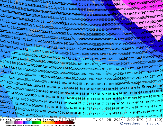 Z500/Regen(+SLP)/Z850 ECMWF di 07.05.2024 12 UTC