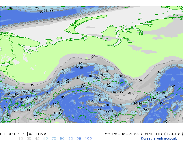 300 hPa Nispi Nem ECMWF Çar 08.05.2024 00 UTC