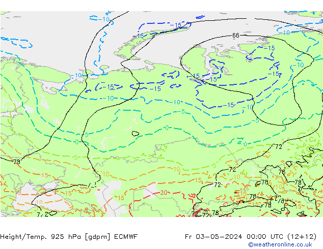 Geop./Temp. 925 hPa ECMWF vie 03.05.2024 00 UTC